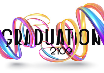 Graduation 2019 invitation card with colorful abstract ribbons. Vector illustration