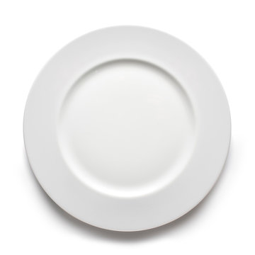 empty white plate from above on white background, with shadow
