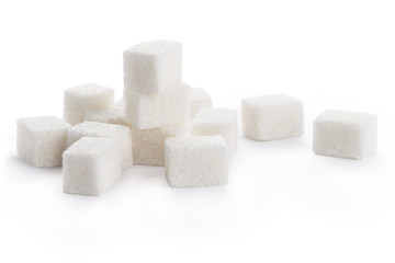 White sugar cubes, isolated on white background