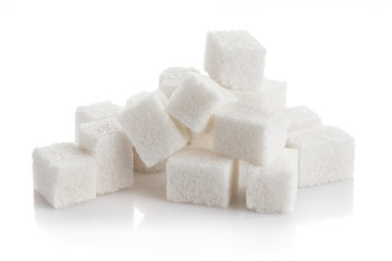 White sugar cubes, isolated on white background