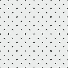 Tile vector pattern with black polka dots on grey background for seamless decoration wallpaper