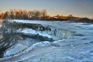 Winter Jägala juga waterfall on the river Jägala in Estonia