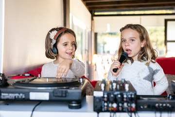 Little kids get a party with vinyl records