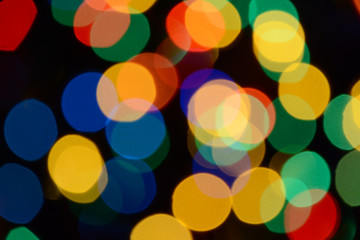 Bokeh. Christmas lights. Holiday background. Garland. Glitter. Defocused sparkles. Festive. New Year backdrop. Blinks. Carnival. Bokeh retro style photo. Multicolor. Colorful.