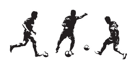 Fototapeta premium Group of soccer players isolated vector silhouettes. Set of european football ink drawings