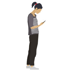 A young woman with mobile phone Vector illustration Isolated object