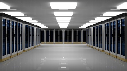 Server room data center. 3D rendering