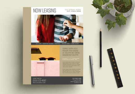 Bronze and Gray Now Leasing Flyer Layout