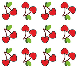 Seamless pattern with cherry in the shape of a heart