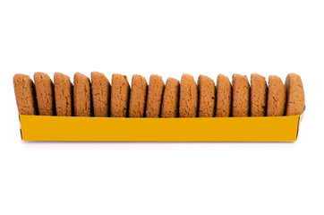 Box oatmeal cookies on a white background isolation.