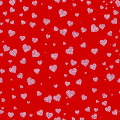 seamless pattern from gloving silver hearts on a red background. Valentine's day