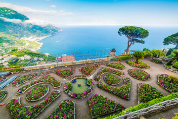 Flowers and pine trees in Ravello coast