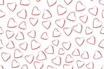 seamless pattern from redhanddrawn hearts on a white background. Valentine's day
