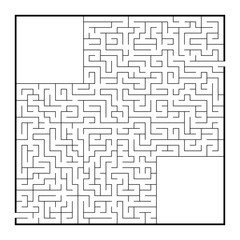 Difficult large square maze. Game for kids and adults. Puzzle for children. Labyrinth conundrum. Flat vector illustration isolated on white background.