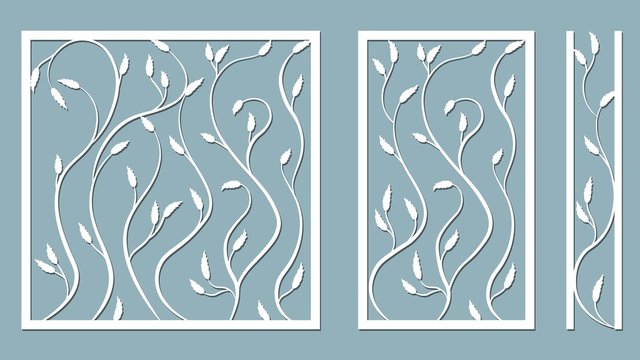 Set template for cutting. Pattern leaves, branches, vine. Vector illustration. For laser cutting, plotter and silkscreen printing.