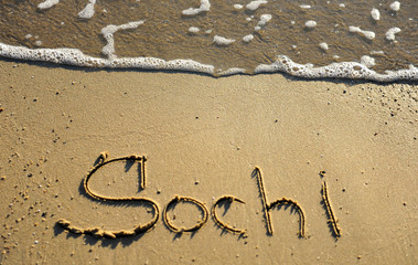 Sochi travel sign on the beach
