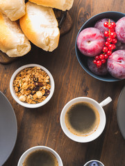 Cozy Breakfast food concept dark wooden background