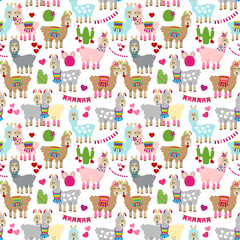 Valentine's Day Llamas Seamless Vector Background