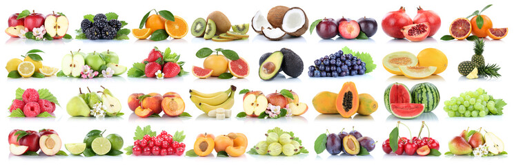 Früchte Frucht Obst Collage Apfel Orange Banane Orangen Äpfel Ananas Zitrone biologisch Freisteller freigestellt isoliert