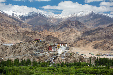 Spituk Monastery with view of Himalayas mountains. Spituk Gompa is a famous Buddhist temple in...
