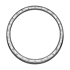 Naklejka premium Early medieval circular shield. Front view. Element for design coat of arms, logo, emblem and tattoo. Black a nd white drawing isolated on white background. EPS10 vector illustration