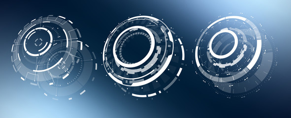 3D Isolated Futuristic Circle Elements Set. Virtual Reality Hologram Technology Concept