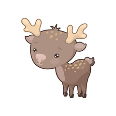 Obraz na płótnie Canvas Cute deer colorful vector icon on white background. Woodland animal clipart. Cute brown reindeer clip art.