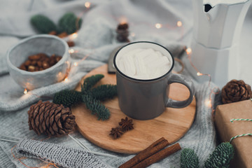 Obraz na płótnie Canvas winter still life - coffee with marshmallows