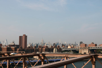 Naklejka premium New York, USA - September 2, 2018: view from brooklyn bridge to manhattan.