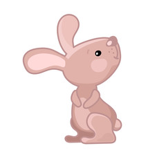 Pink rabbit vector illustration on white background. Woodland animal icon. Cute bunny squirrel clip art.