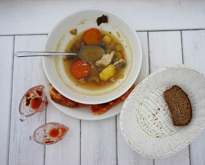 fish soup plate on white table