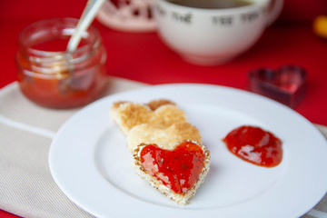 Valentine's Day toast on red background