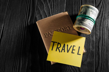 objects for travel isolated on a wooden background