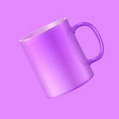 Tea mug hovers in the air. Ultra violet color 2018. Realistic vector 3d illustration