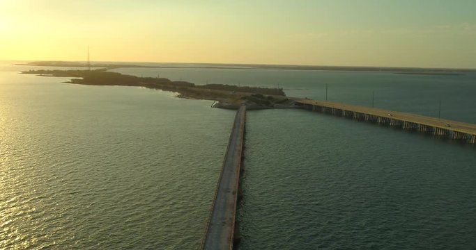 Aerial drone footage of the Bahia Honda Flagler Railroad Florida Keys 4k 60p