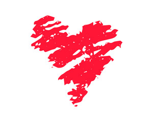 Red heart textured vector illustration on white background. St Valentine Day clipart. Chalk texture red heart