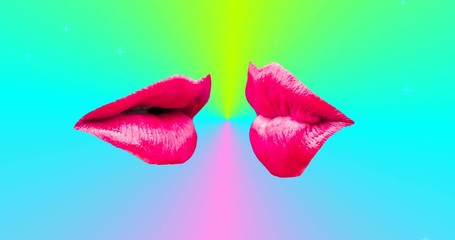 Minimal motion design. Pink lips kisses. Love concept