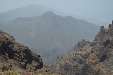 Views From The Summit Of The National Park Of The Caldera Of Taburiente With Formations Of Basalt Rocks. Travel, Nature, Holidays, Geology.11 July 2015. Isla De La Palma Canary Islands Spain.