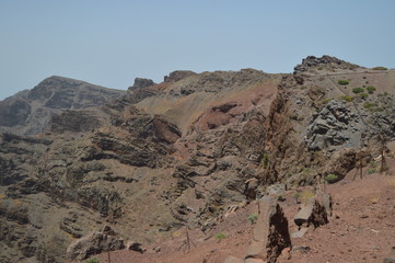 Views From The Summit Of The National Park Of The Caldera Of Taburiente With Formations Of Basalt Rocks. Travel, Nature, Holidays, Geology.11 July 2015. Isla De La Palma Canary Islands Spain.