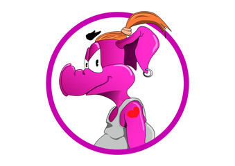 
Fashionable pig for the heart-shaped statue on the shoulder.