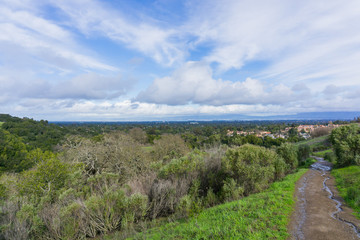 Fototapeta na wymiar Panoramic view in Rancho San Antonio county park on a stormy day, south San Francisco bay, California