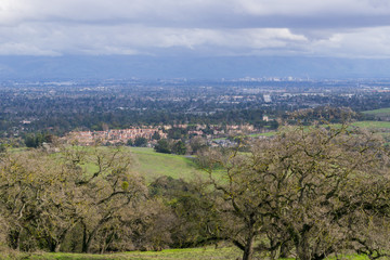 View towards San Jose and Cupertino on a cloudy day, after a storm, south San Francisco bay, California