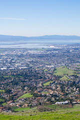 View towards the towns of east San Francisco bay and Dumbarton bridge from the trail to Mission Peak, California
