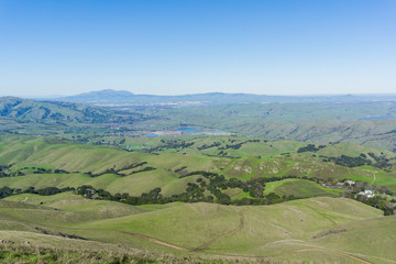 Fototapeta na wymiar View towards the hills of east San Francisco bay, Mount Diablo in the background, California
