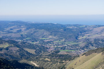 Fototapeta na wymiar View towards Monterey Peninsula and Pacific Ocean coast from Garland Ranch Regional Park, California