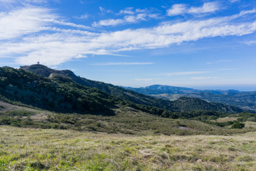 Fototapeta na wymiar View towards Penon Peak and the Pacific Ocean coast from Garland Ranch Regional Park, California
