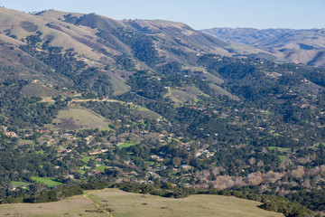 Fototapeta na wymiar View towards the community of Carmel Valley from the trails of Garland Ranch Regional Park, California