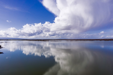 Clouds reflected in the wetlands of Don Edwards Wildlife Refuge, south San Francisco bay, Alviso, San Jose, California