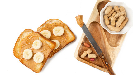 peanut butter on a slice of Toast. Isolated on a white background
