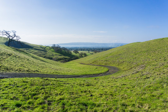 Path On The Green Hills And Valleys Of Coyote Lake - Harvey Bear Park, Morgan Hill, California